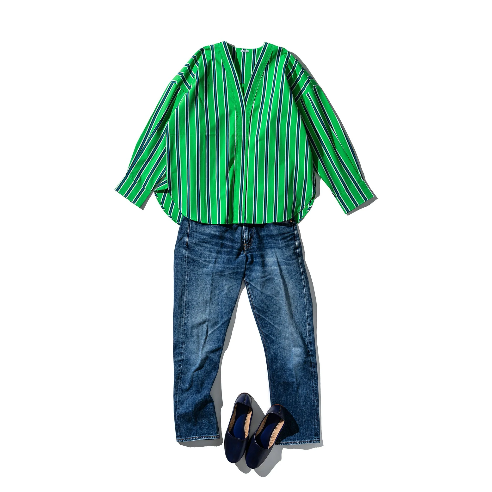 Cotton V-Neck Stripe Shirt - Image 9