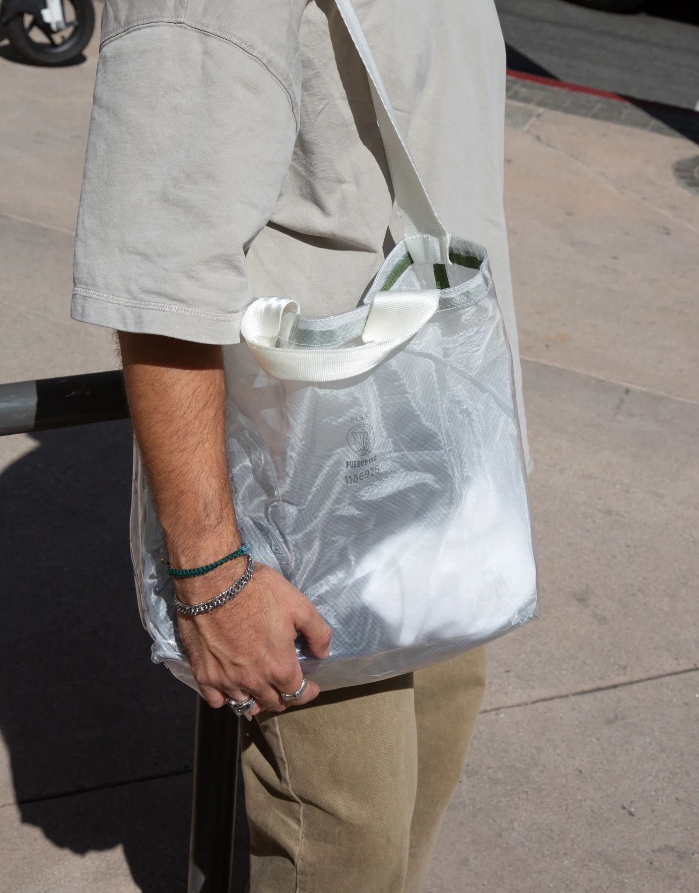 Covered Parachute Shoulder Bag - White - Image 3