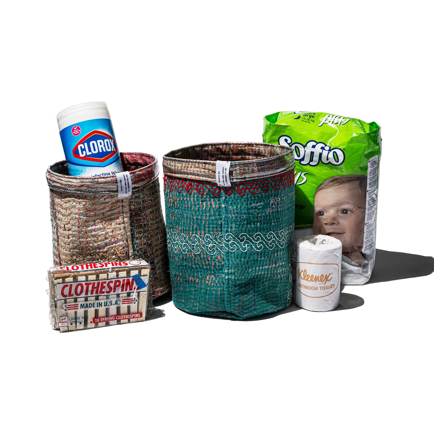 Covered Vintage Kantha Quilt Organizer - Image 2