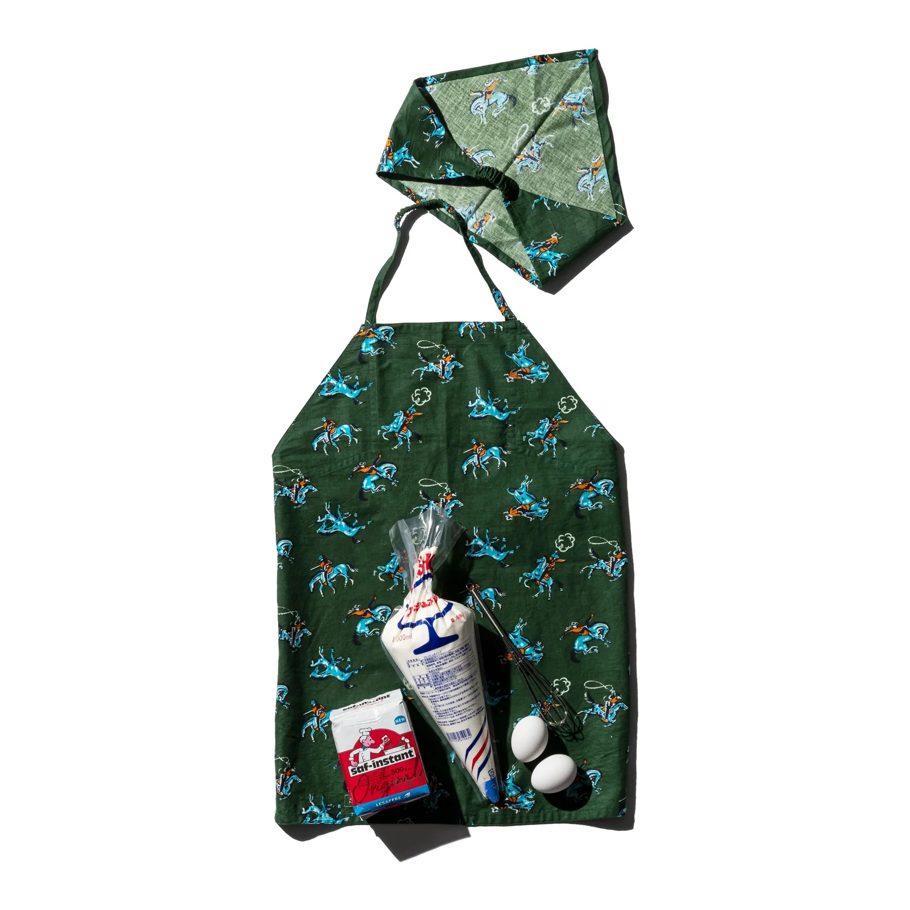 HAND PRINTED KIDS APRON WITH KERCHIEF / Cowboy