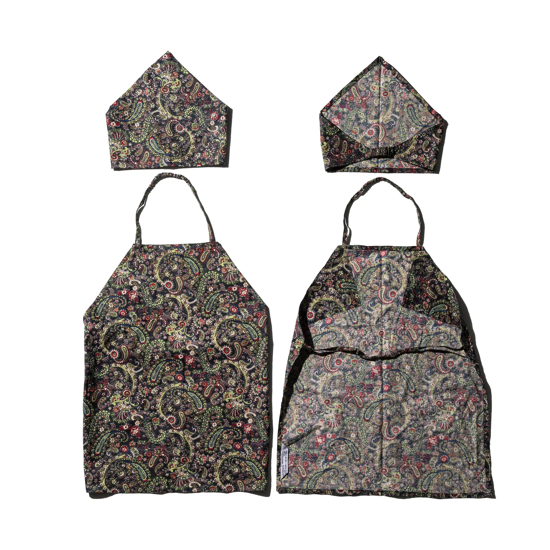 HAND PRINTED KIDS APRON WITH KERCHIEF / Paisley - Image 4