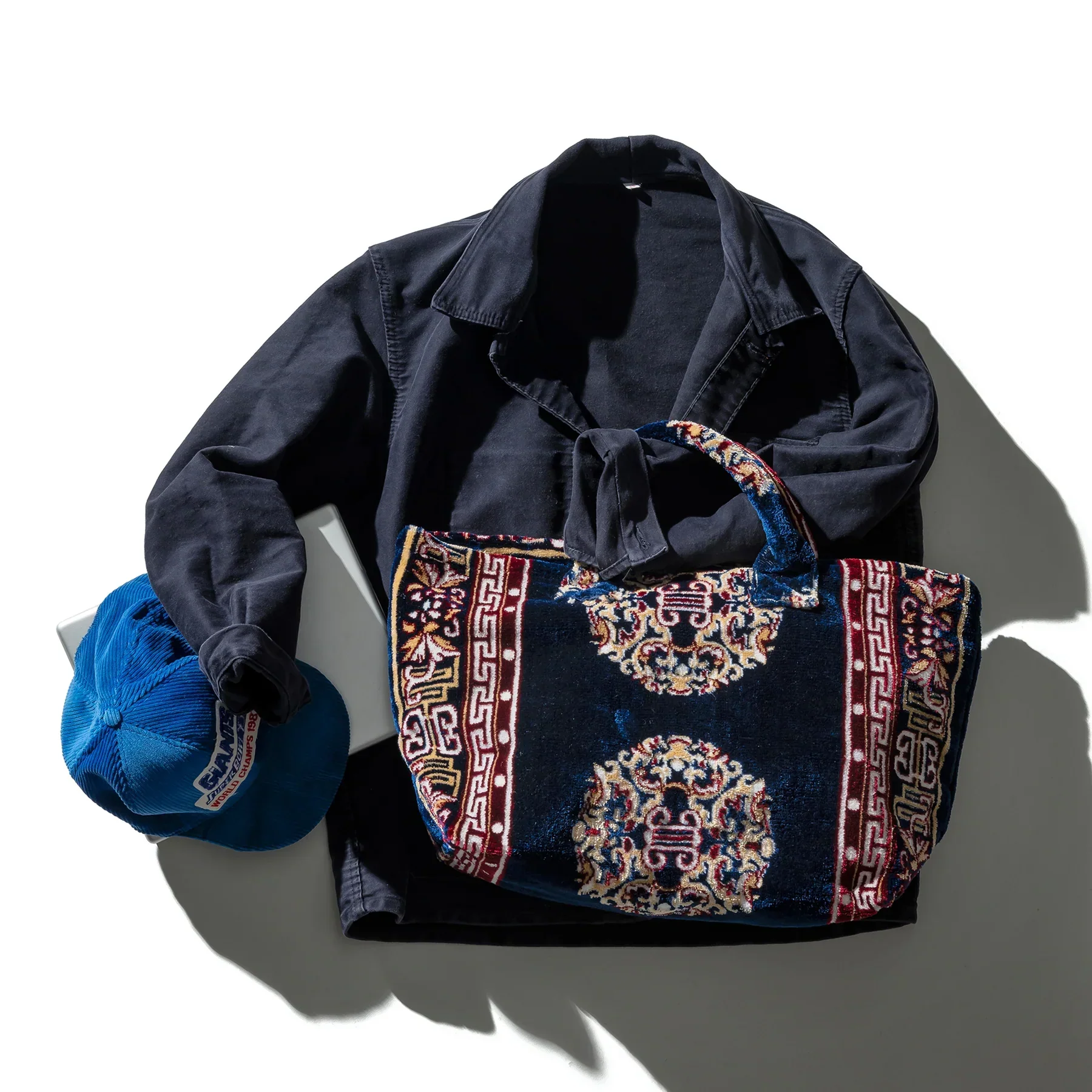 Polyester Cotton Rug Fabric Bag Navy Blue - Image 2