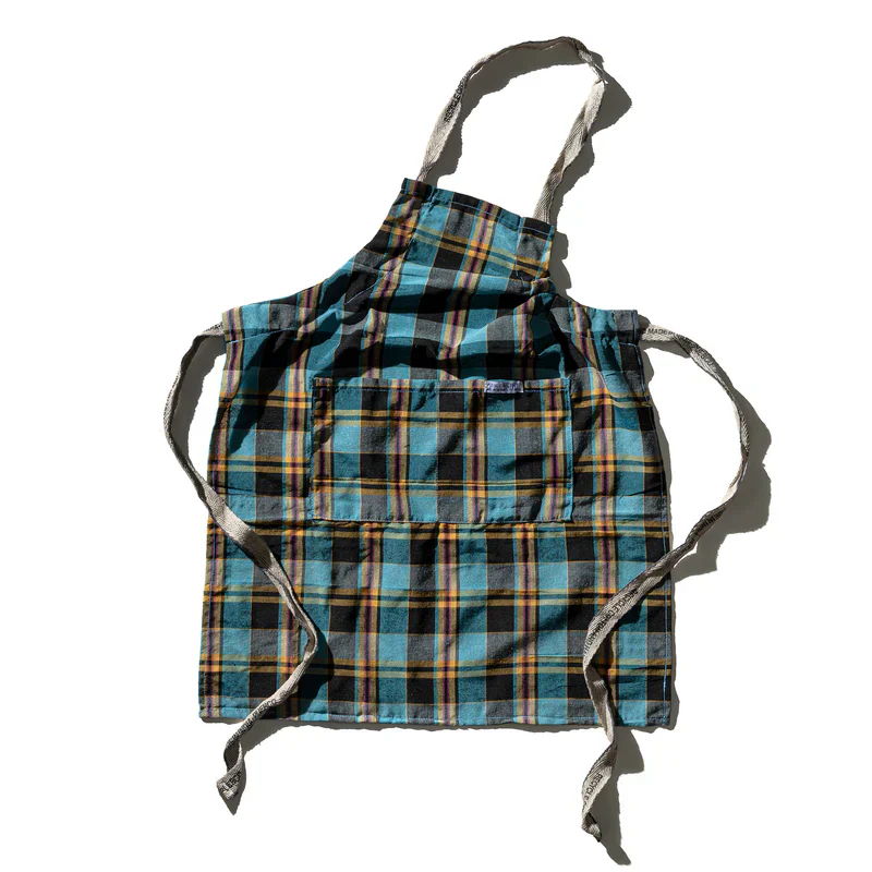Recycle Cotton Check Apron Blue