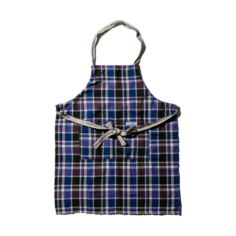 Recycle Cotton Check Apron Blue - Image 2