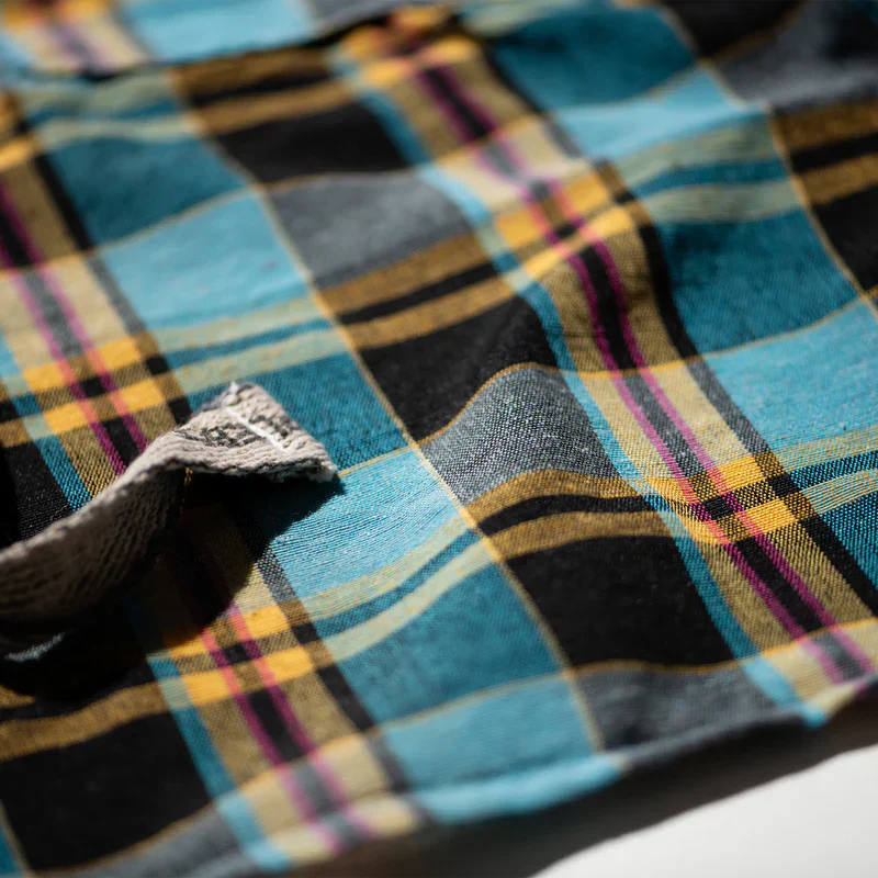 Recycle Cotton Check Apron Blue - Image 4