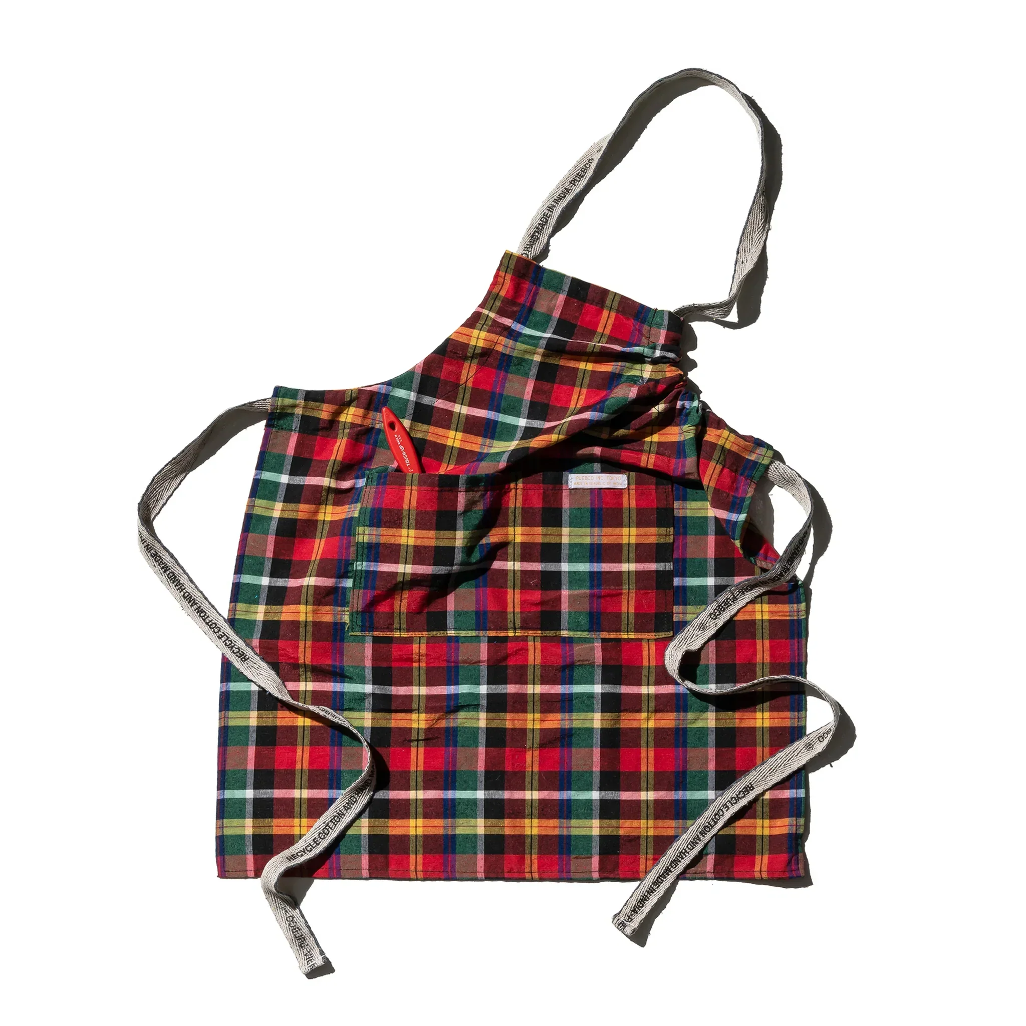 Recycle Cotton Check Apron - Red x Green - Image 3