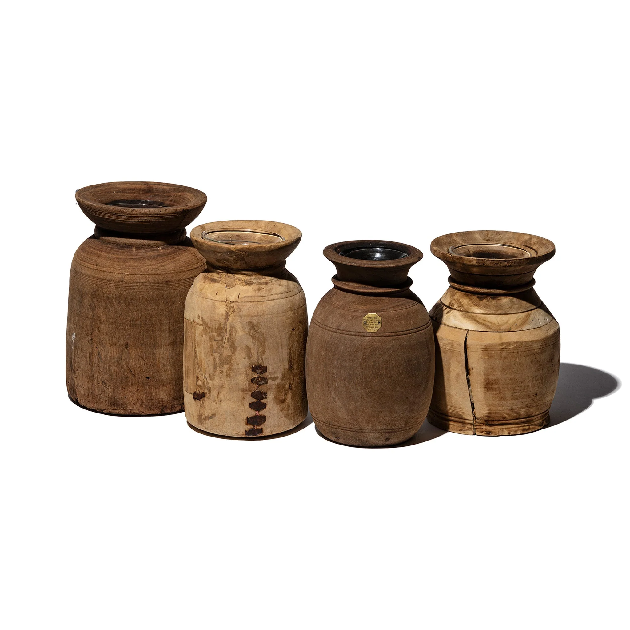 VINTAGE WOODEN POT W/GLASS CYLINDER - Image 4
